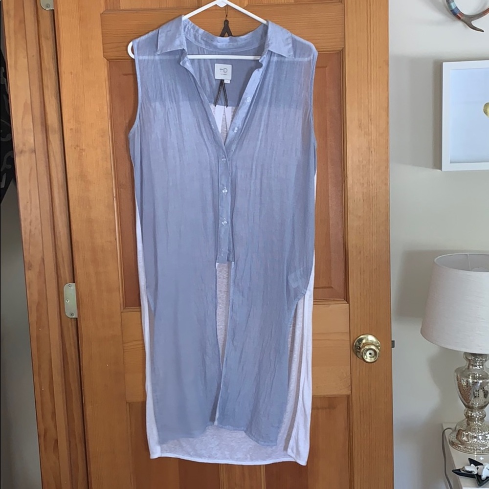 Anthropologie blue and white button tunic tank